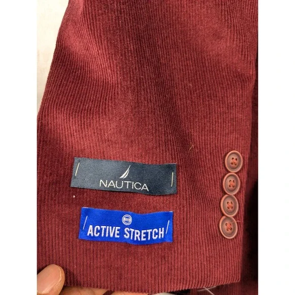 NWT $179 Nautica Mens‎ Corduroy Blazer Burgundy Burgundy Stretch Sport Coat L46